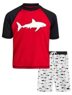 Boys 2-Piece UPF 50  Short Sleeve Rashguard Shirt and Board Short Set