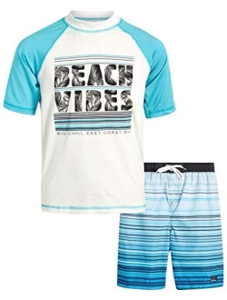 Boys 2-Piece UPF 50  Short Sleeve Rashguard Shirt and Board Short Set