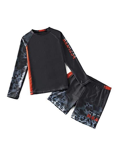 Boys Swimsuits Rash Guard Bathing Suit Long Sleeve Swim Sets 2 Piece Swimsuits for Boys Size 5-14 Years