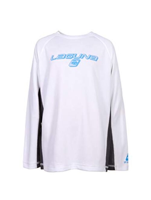 LAGUNA Boys Crewneck Long Sleeve Loose Fit Rashguard Swim Sun Tee Shirt, UPF 50+