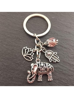 yywl Keychain 1pc Keychains Unique Bohemia Gift Key Holder Lotus Jewelry Hand Elephant Car for Women (Color : 1)