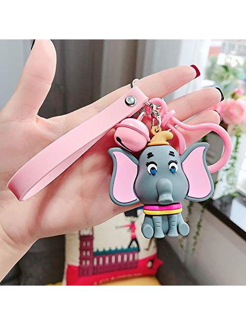 Keychain Disney Cartoon Dumbo Keychain Elephant Car Key Ring Bag Bell Pendant Key Holder Trendy Cute Animal Pendant Jewelry Key Ring (Color : 1, Size : Normal)