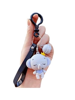 Decoration PVC Baby Elephant Keychains Keyring with Bells,Cute Keychain for Car Men and Women,Kids and Adults,Blue/Pink/Gray Exquisite (Color : Blue)