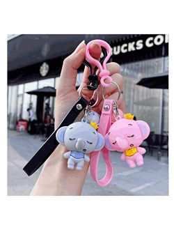 Decoration PVC Baby Elephant Keychains Keyring with Bells,Cute Keychain for Car Men and Women,Kids and Adults,Blue/Pink/Gray Exquisite (Color : Blue)