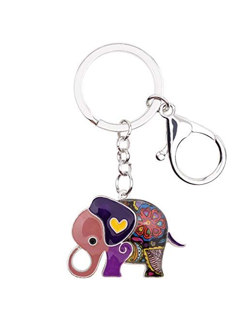 WEVENI Enamel Alloy Anime Elephant Keychains Key Ring Charm Jewelry For Women Girls Lady Bag Car Purse