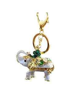 SEVENHOPE Girl Women Opal Rhinestone Elephant Keychain, Purse Bag Charm, Handbag Accessories, Car Key Chain