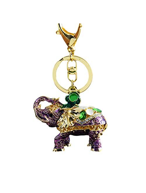 SEVENHOPE Girl Women Opal Rhinestone Elephant Keychain, Purse Bag Charm, Handbag Accessories, Car Key Chain