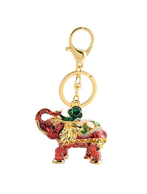 SEVENHOPE Girl Women Opal Rhinestone Elephant Keychain, Purse Bag Charm, Handbag Accessories, Car Key Chain