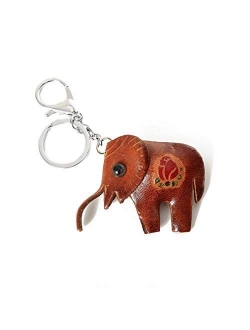 Kytrun Leather Keychain Cute Mini Elephant Key Chains Lovely Girls Key Ring Leather Pink