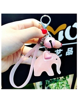 Kytrun Cute Elephant Key Chain Metal Bell Key Ring Holder Car Charm Trinket Dolls Heart Ear Elephant Keychains Pink