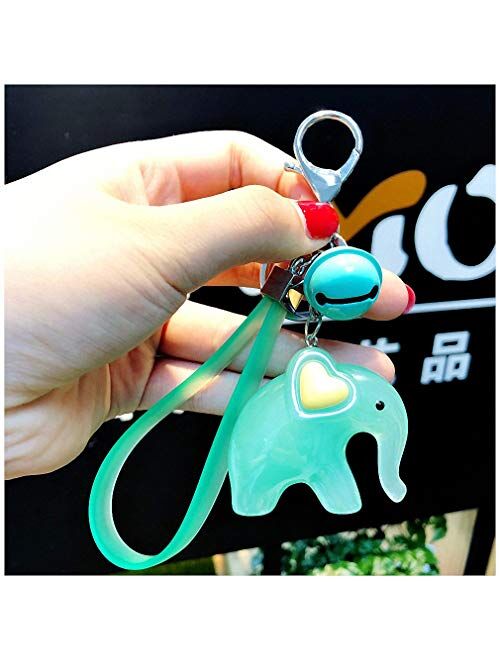 Kytrun Cute Elephant Key Chain Metal Bell Key Ring Holder Car Charm Trinket Dolls Heart Ear Elephant Keychains Pink