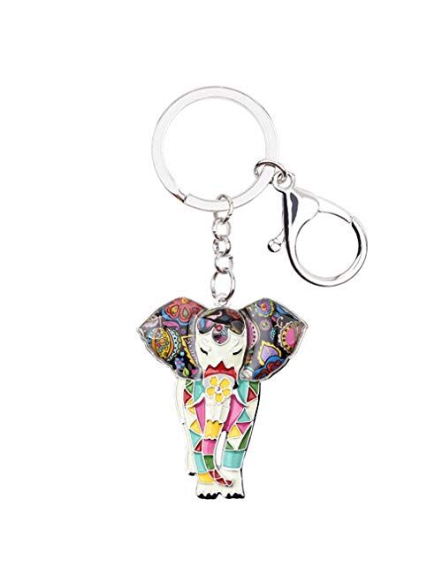 Kytrun Enamel Alloy Mirror Effect Elephant Key Chain Key Ring for Women Handbag Charm Jungle Animal Jewelry Keychain Accessories White