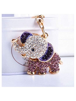 Kytrun Cute 3D Elephant Crystal Car Key Chain Women Bag Charms Keychains on The Bag Elephants Key Rings Accessories Blue