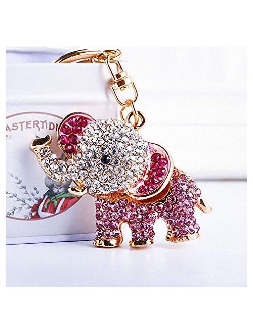 Kytrun Cute 3D Elephant Crystal Car Key Chain Women Bag Charms Keychains on The Bag Elephants Key Rings Accessories Blue