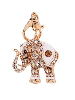 Kytrun Precious Stones Inlaid Thailand Elephant Car Keychain Elegant Pendant Gift for Friends Key Chains Ring Champagne