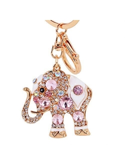 Kytrun Precious Stones Inlaid Thailand Elephant Car Keychain Elegant Pendant Gift for Friends Key Chains Ring Champagne