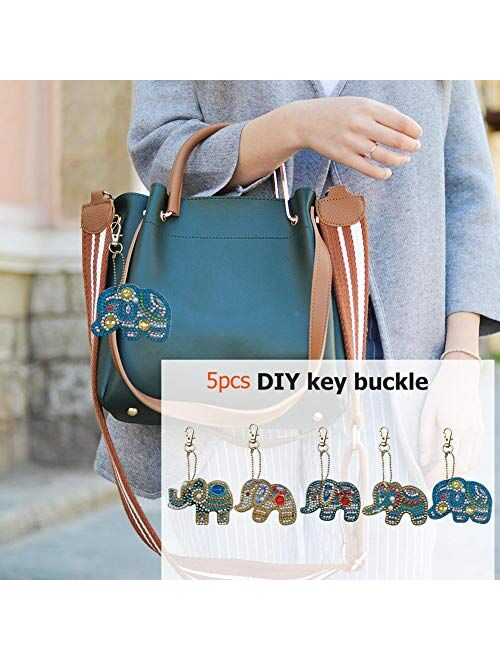 Sikiwind 5pcs Keyring Keychains DIY Full Special Shaped Diamond Painting Elephant