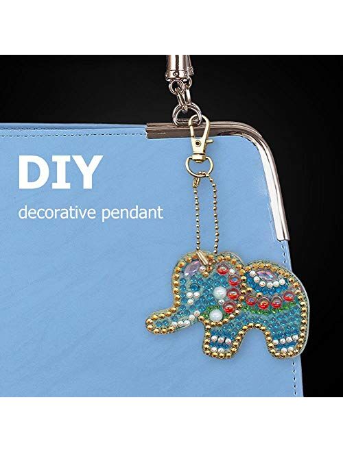 Sikiwind 5pcs Keyring Keychains DIY Full Special Shaped Diamond Painting Elephant