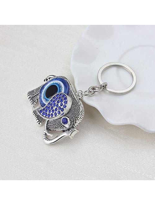 Alloy Elephant Key Chains For Women'S Handbags Charm Blue Evil Eye Keychains For Men Pendant Key Ring Car Key Holder