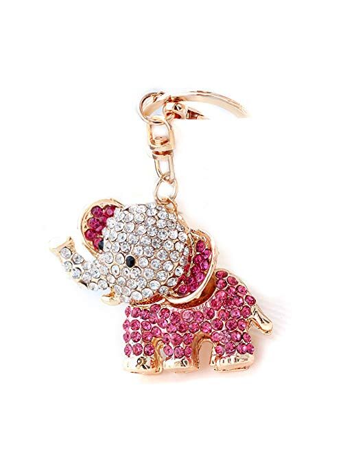 YONGYAN Cute Elephant Keychain Crystal Rhinestones Keyring Car Bag Purse Charm Pendant for Women Bag Decoration (Pink)