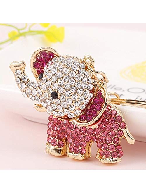 YONGYAN Cute Elephant Keychain Crystal Rhinestones Keyring Car Bag Purse Charm Pendant for Women Bag Decoration (Pink)