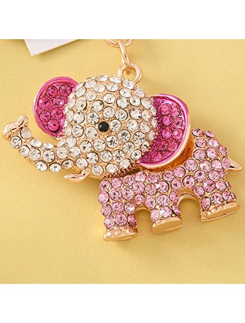 YONGYAN Cute Elephant Keychain Crystal Rhinestones Keyring Car Bag Purse Charm Pendant for Women Bag Decoration (Pink)