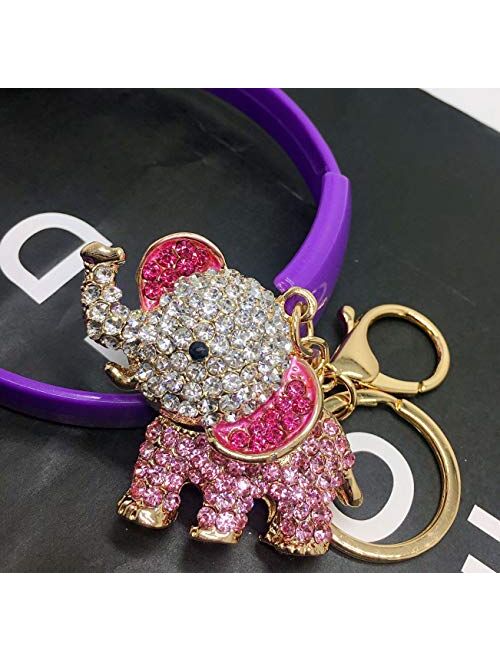 YONGYAN Cute Elephant Keychain Crystal Rhinestones Keyring Car Bag Purse Charm Pendant for Women Bag Decoration (Pink)