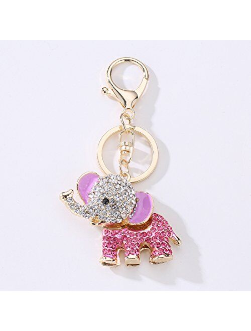 YONGYAN Cute Elephant Keychain Crystal Rhinestones Keyring Car Bag Purse Charm Pendant for Women Bag Decoration (Pink)