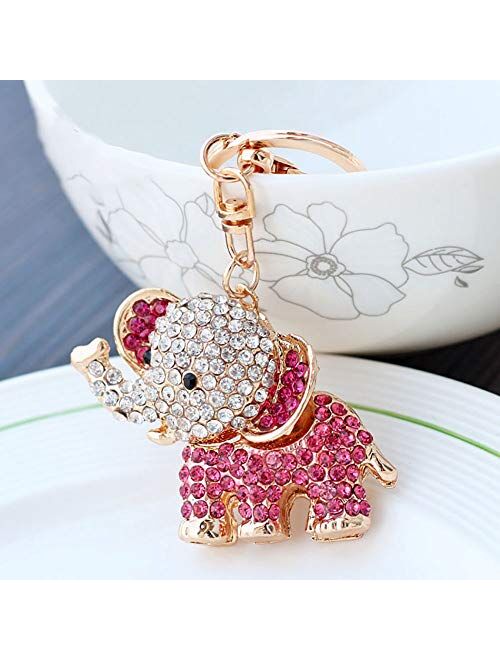 YONGYAN Cute Elephant Keychain Crystal Rhinestones Keyring Car Bag Purse Charm Pendant for Women Bag Decoration (Pink)