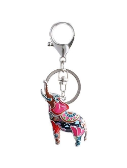 Luckeyui Unique Lucky Elephant Keychain for Women Multicolor Enamel Animal Keyring