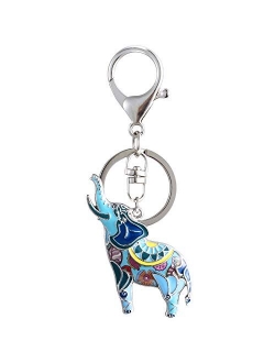 Luckeyui Unique Lucky Elephant Keychain for Women Multicolor Enamel Animal Keyring