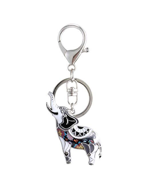 Luckeyui Unique Lucky Elephant Keychain for Women Multicolor Enamel Animal Keyring