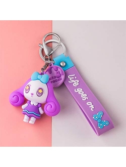 JZYZSNLB Keychain PVC Cartoon Girl Doll Metal Keychain Pink Blue Purple Blue Hair Pendant Bag Car Key Ring Jewelry Lanyard Accessory Girl Kid Gift (Color : B Green)