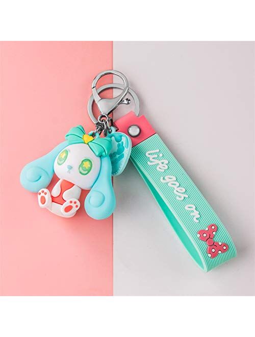 JZYZSNLB Keychain PVC Cartoon Girl Doll Metal Keychain Pink Blue Purple Blue Hair Pendant Bag Car Key Ring Jewelry Lanyard Accessory Girl Kid Gift (Color : B Green)