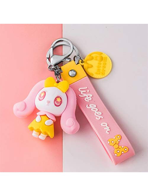 JZYZSNLB Keychain PVC Cartoon Girl Doll Metal Keychain Pink Blue Purple Blue Hair Pendant Bag Car Key Ring Jewelry Lanyard Accessory Girl Kid Gift (Color : B Green)