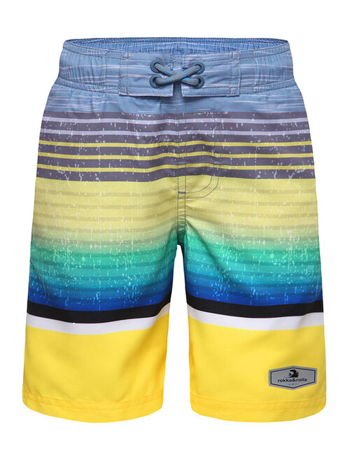 Rokka&Rolla Boys' Elastic Waist Drawstring Swim Trunks with Mesh Lining Board Shorts, UPF 50+ sizes 4-18