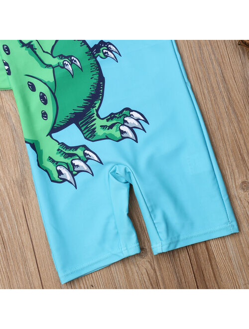 2PCS Toddler Baby Kids Boy Dinosaur Sun Protective Swimwear Rash Guard Swimsuit+Hat Costume