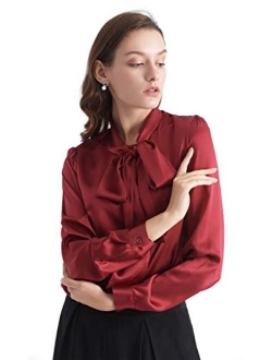 Bow-tie Neck Long Sleeve Buttons Vintage Silk Blouse