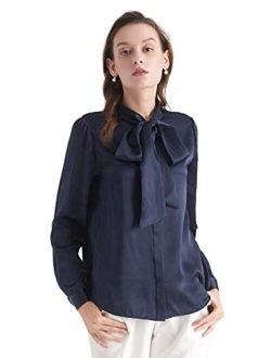 Bow-tie Neck Long Sleeve Buttons Vintage Silk Blouse