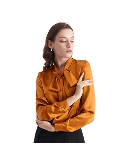 Bow-tie Neck Long Sleeve Buttons Vintage Silk Blouse