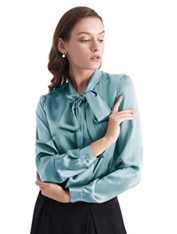 Bow-tie Neck Long Sleeve Buttons Vintage Silk Blouse