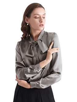 Bow-tie Neck Long Sleeve Buttons Vintage Silk Blouse