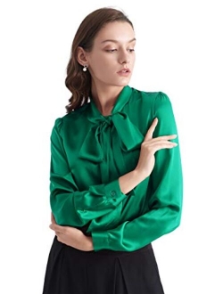 Bow-tie Neck Long Sleeve Buttons Vintage Silk Blouse