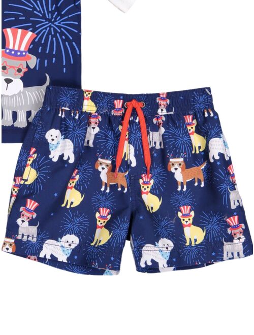 Kiko & Max Toddler Boys Blue American Flag Dog Rash Guard Shirt & Swim Trunks