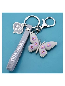 Fylsdes Cartoon Keychain Keychain Soft Plastic 3D Doll Accessories Small Daisy Key Pendant School Bag Creative Butterfly Keychain Interior Accessories (Color : Gray)