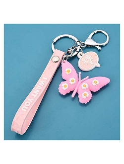 Fylsdes Cartoon Keychain Keychain Soft Plastic 3D Doll Accessories Small Daisy Key Pendant School Bag Creative Butterfly Keychain Interior Accessories (Color : Gray)