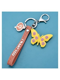 Fylsdes Cartoon Keychain Keychain Soft Plastic 3D Doll Accessories Small Daisy Key Pendant School Bag Creative Butterfly Keychain Interior Accessories (Color : Gray)