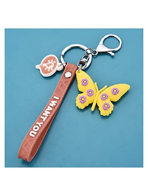 Fylsdes Cartoon Keychain Keychain Soft Plastic 3D Doll Accessories Small Daisy Key Pendant School Bag Creative Butterfly Keychain Interior Accessories (Color : Gray)