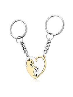 AllerPierce Cute Cat Couples Keychain Gift Heart Puzzle Key chains for Boyfriend Girlfriend Valentine's Day Birthday Gifts