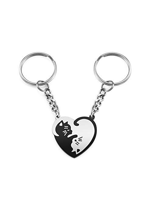 AllerPierce Cute Cat Couples Keychain Gift Heart Puzzle Key chains for Boyfriend Girlfriend Valentine's Day Birthday Gifts